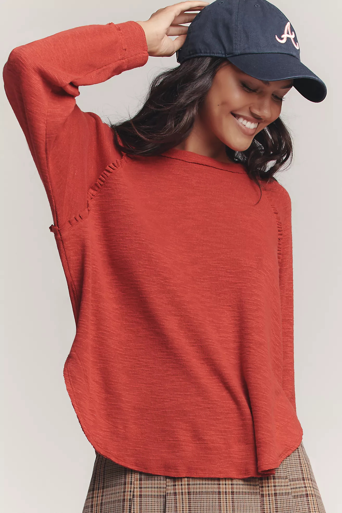 Pilcro Ruffled Raglan Thermal Top | Anthropologie (US)