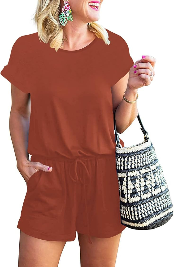 ANRABESS Women's Summer Short Sleeve Striped Jumpsuit Rompers with Pockets Short Pant Rompers Pajama | Amazon (US)