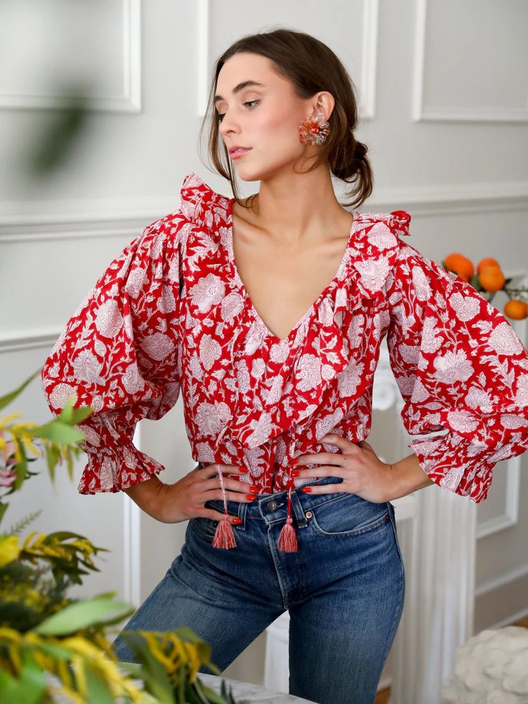 Shop Mille - May Top in Red Zinnia | Mille