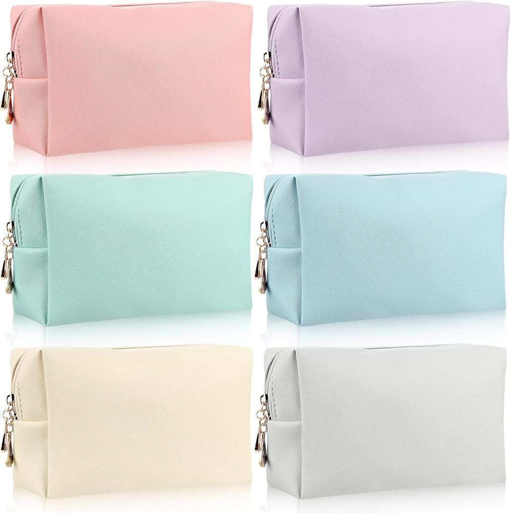 Jexine 6 Pcs Small Preppy Makeup Bag Leather Zipper Cosmetic Bag Water Resistant Versatile Makeup... | Amazon (US)