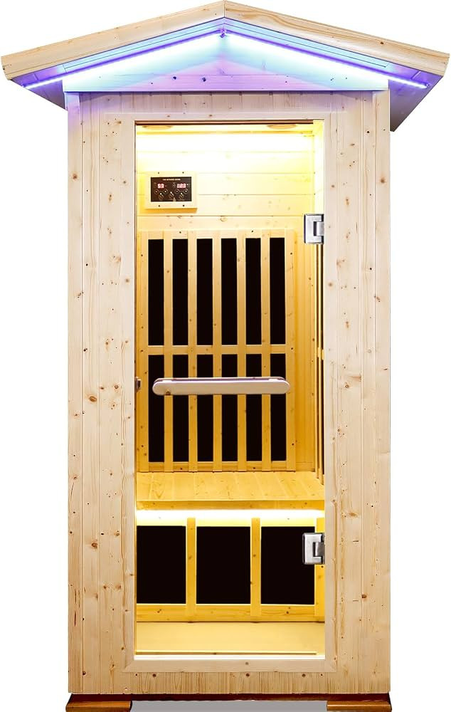 Outdoor Sauna Wooden Far Infrared Saunas Spa 1300W Low-EMF Dry Sauna Room for One Person Finland ... | Amazon (US)