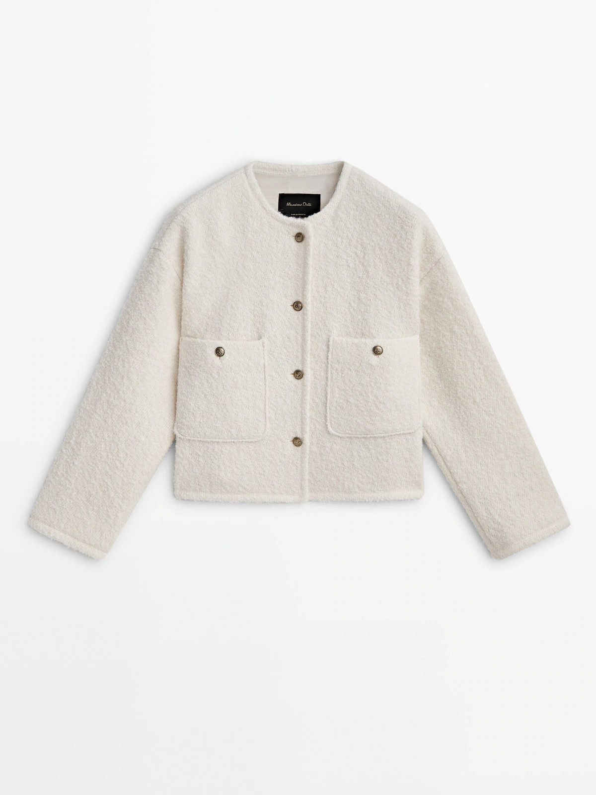 Short drop-shoulder textured jacket | Massimo Dutti UK