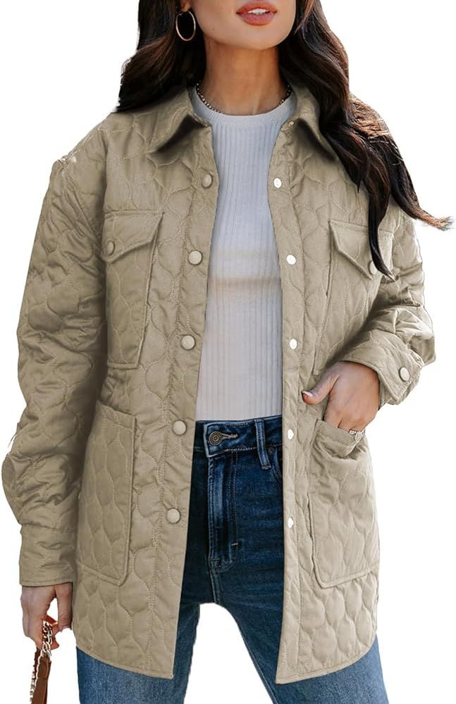 EVALESS Quilted Jackets for Women Lightweight Long Sleeve Button Down Puffer Jacket Warm Winter C... | Amazon (US)