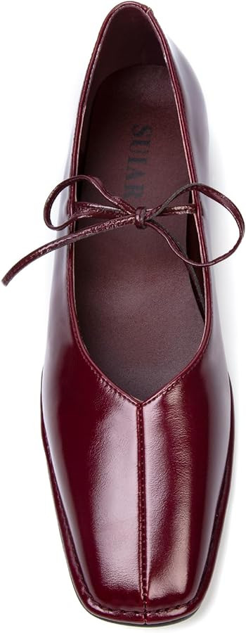 Lace up Ballet Flats Women Square Toe Mary Jane Flats Bow Slip On Comfortable Ballerina Shoes | Amazon (US)