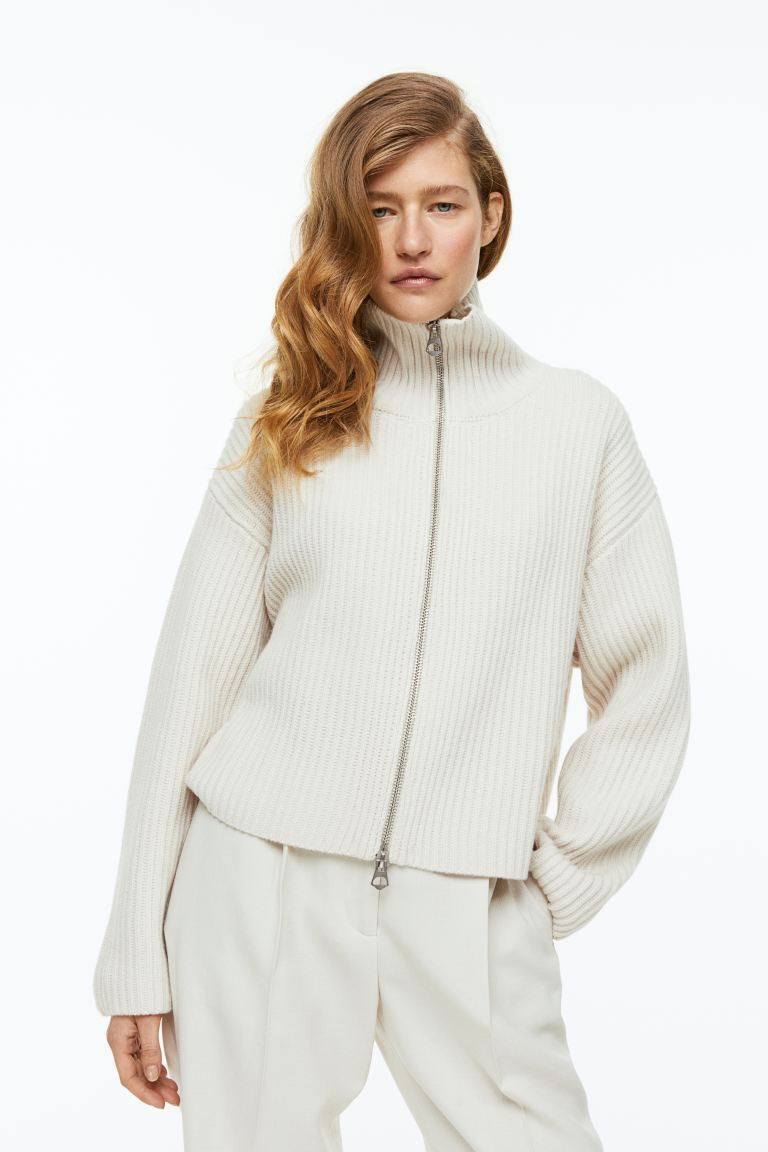 Cárdigan con cremallera en mezcla de cachemira - Marrón oscuro - MUJER | H&M ES | H&M (FR, IT, ES, PT, BE)