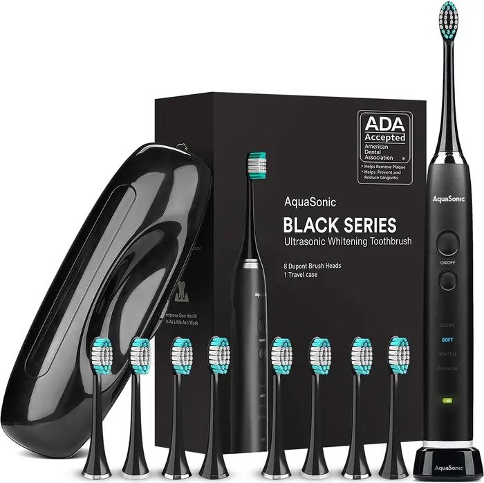 Black Series Ultra Sonic Whitening ToothBrush with 8 DuPont Brush Heads & Travel Case | Nordstrom Rack