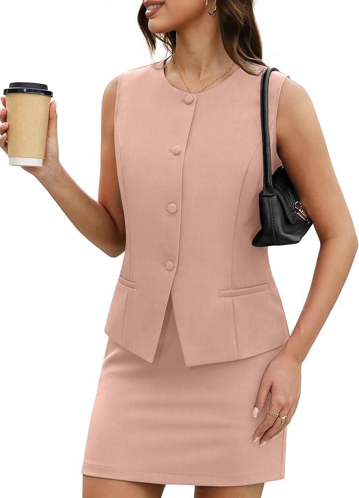 Casly Lamiit Womens Two Piece Blazer Outfits Summer Skirt Set Button Down Vest Short Skort Crew N... | Amazon (US)