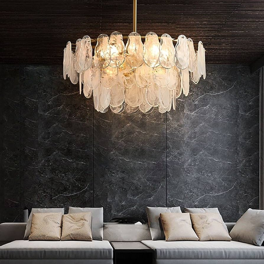 LOVEDIMA Gold Multi-Tier Lantern Pendant Lighting,Cloud Glass Metal Chandeliers Hanging Ceiling L... | Amazon (US)