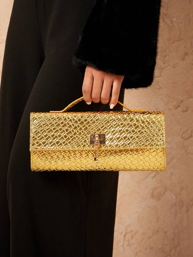 SHEIN SXY Ladies, Women Top Handle Bags , Woven Bag,Fashionable, Simple, Elegant, Versatile, Classic, Gold,For Classic, Commute, Office,Date, Daily,Shopping, Afternoon Tea,Party,Prom,Club,Date,Birthday,Evening,Date Night Valentines | SHEIN