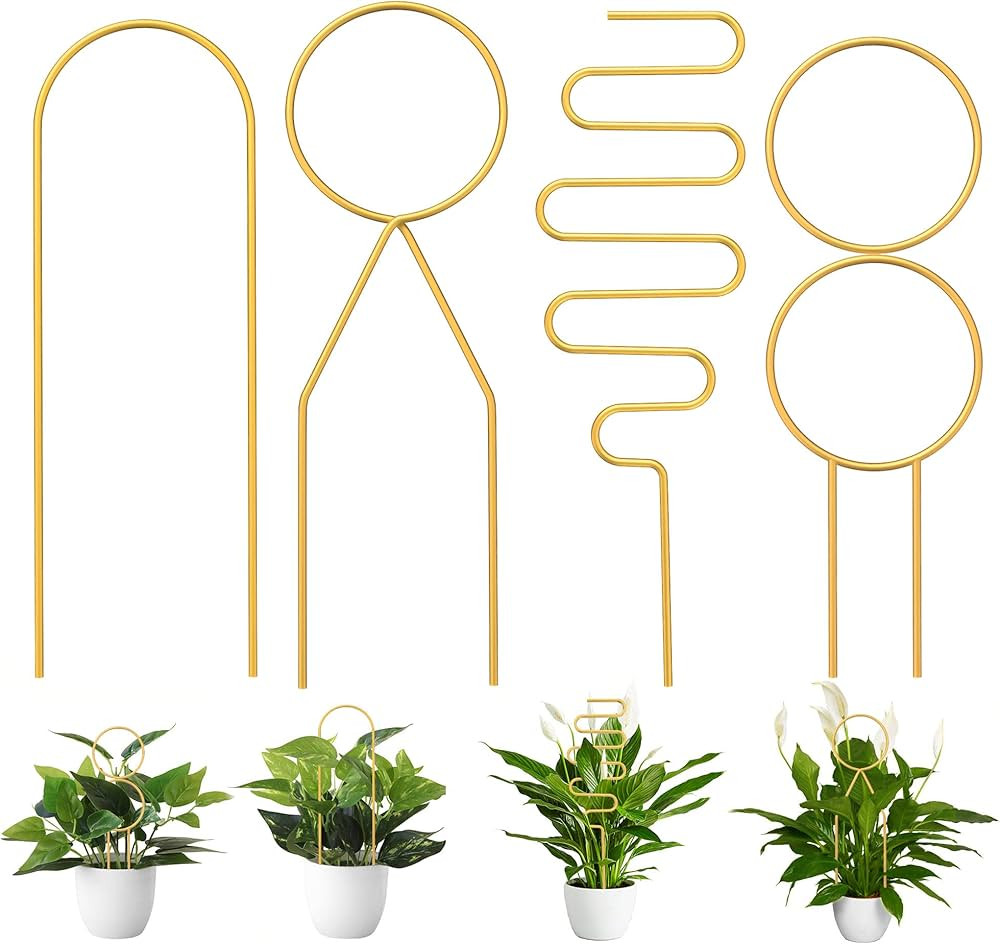 4 Pcs Small Metal Trellis for Potted Plants,Gold Trellis for Climbing Plants Indoor,Mini Trellis ... | Amazon (US)