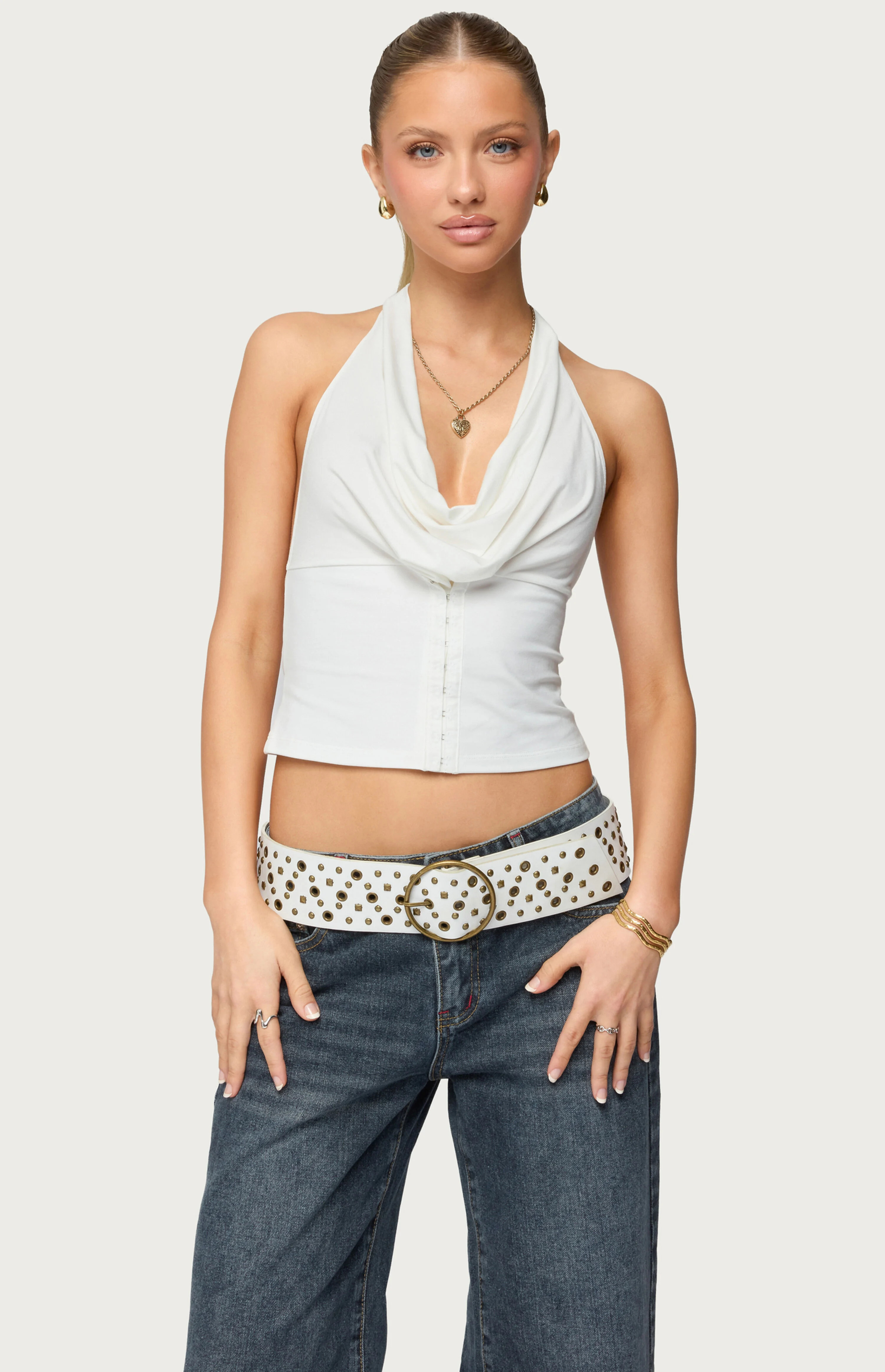 Edikted Hook & Eye Cowl Neck Halter Top | PacSun