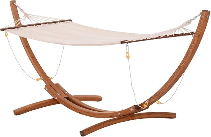 Outsunny 10' Wood Hammock with Stand, Heavy Duty Curved Arch Hammock for Single Person, White | Amazon (US)