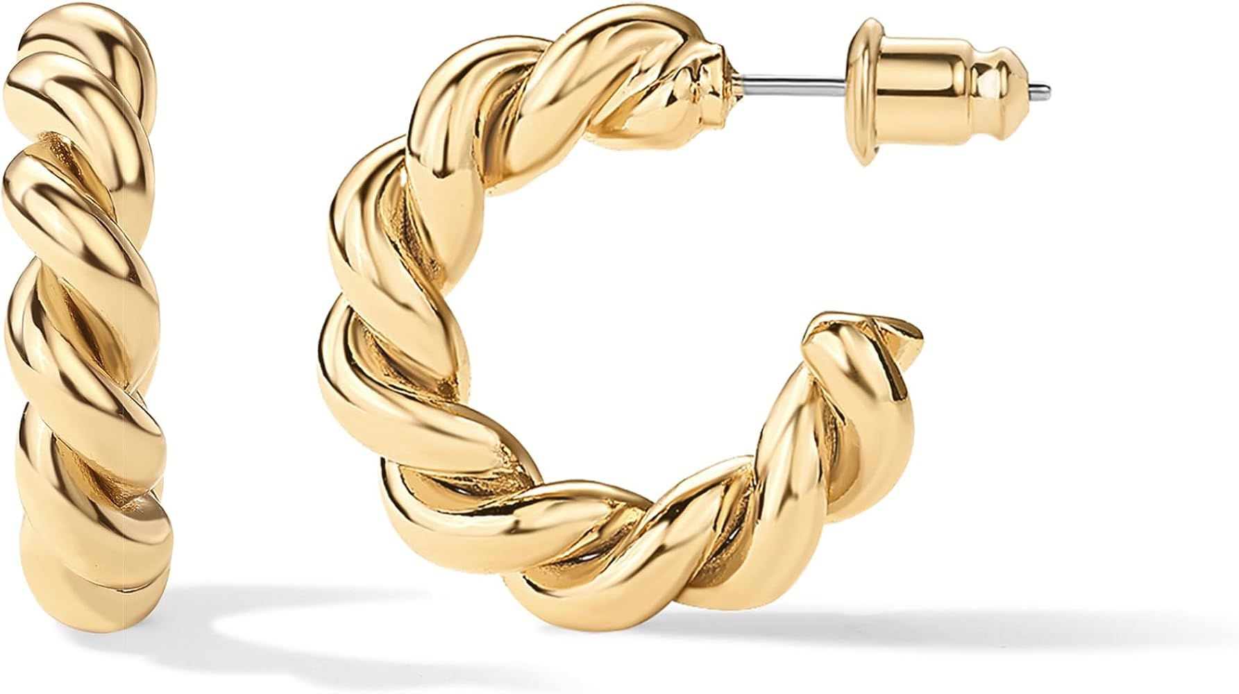 PAVOI 14K Gold Plated Twisted Rope Round Hoop Earrings in Rose Gold, White Gold and Yellow Gold | Amazon (US)