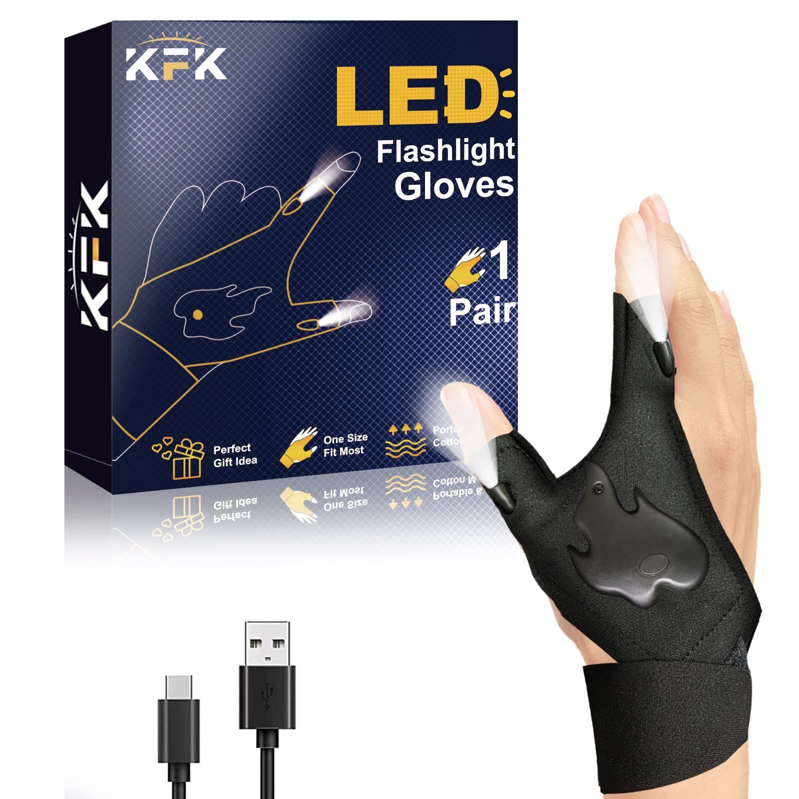 KFK Stocking Stuffers for Men LED Flashlight Gloves Gifts for Men, Gloves with Lights Rechargeable,  | Amazon (US)