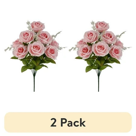 (2 pack) Mainstays Indoor Artificial Flower Rose Bush, Pink Color, Assembled Height 17.5" | Walmart (US)