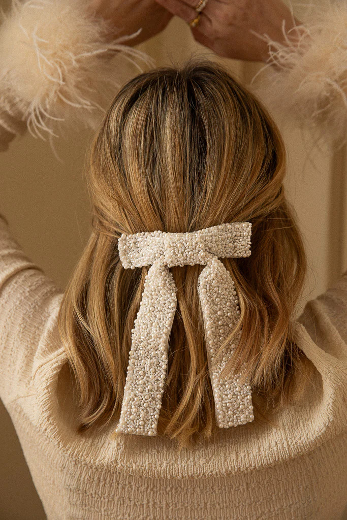 White Beaded Hair Bow Barrette | Ivy City Co