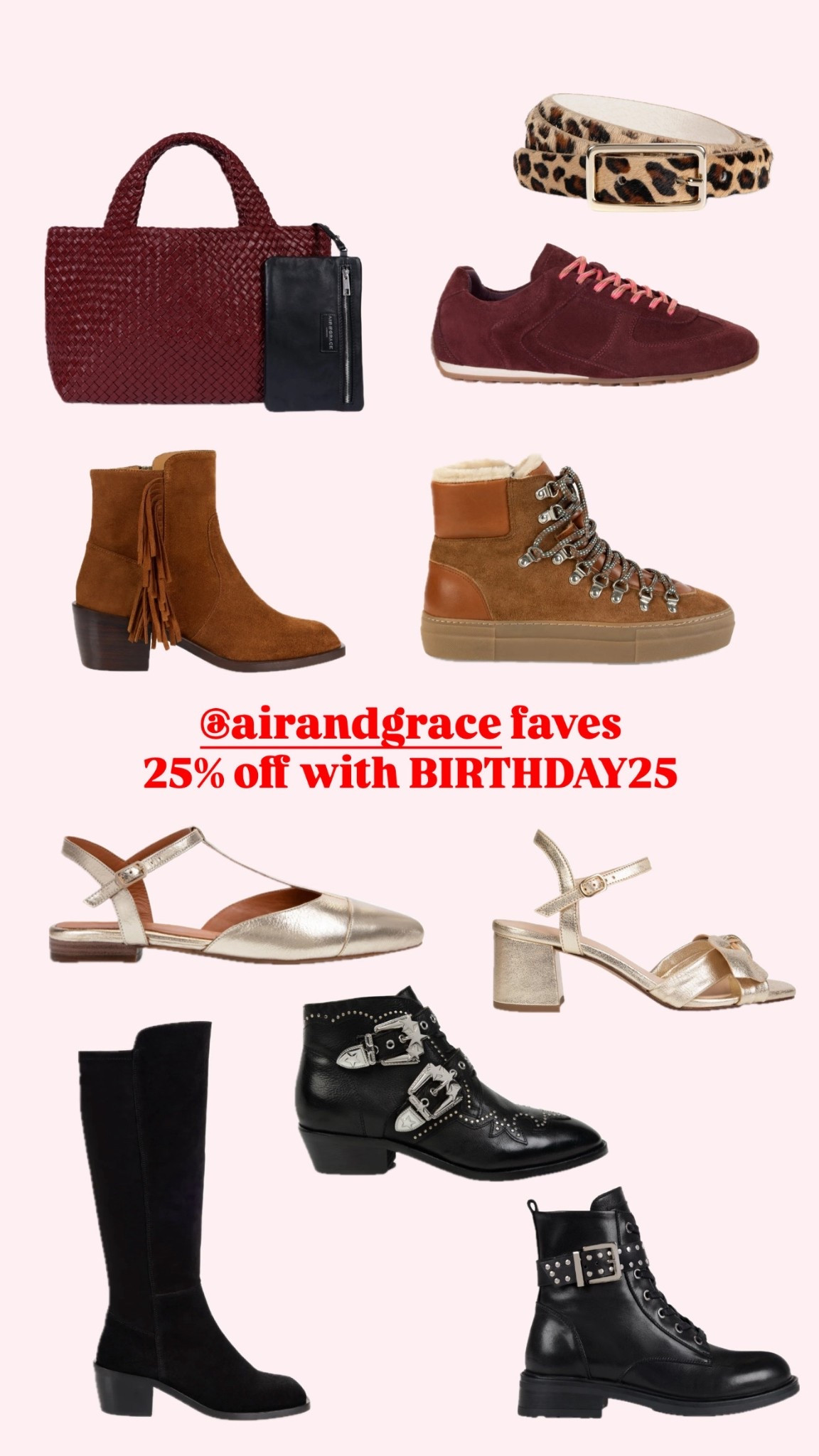 The best discount ever on Air&Grace shoes
25% off with BIRTHDAY25
I find them true to size

Black Friday sale 
Shoes
Walking Shoes 
Boots
Party shoes
Comfortable shoes
Party flats 

#LTKshoes #LTKwinter #LTKsale