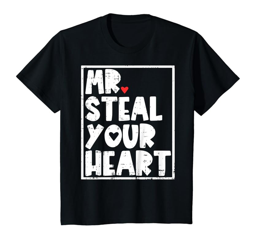Mr Steal Your Heart Valentines Day Funny V-Day Boys Kids T-Shirt | Amazon (US)