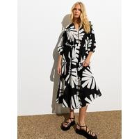New Look Black Palm Print Belted Midi Smock Dress | Very (UK)