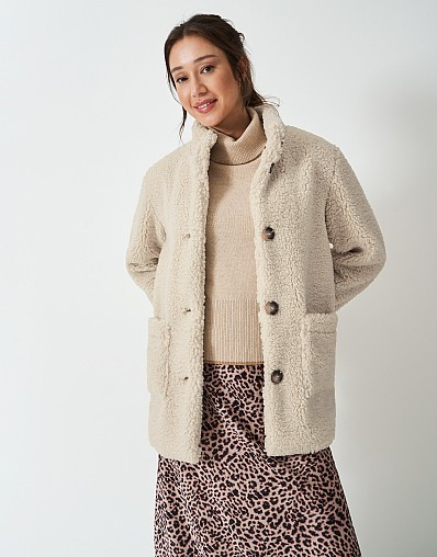 Borg Patch-Pocket Jacket in Oatmeal | Crew Clothing (UK)