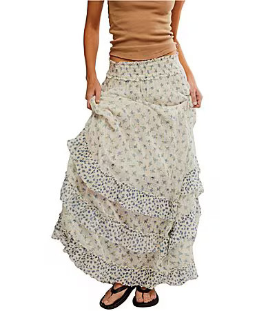 Free People Brynn Printed Mid Rise Tiered Ruffle Maxi Skirt - XS | Dillard's