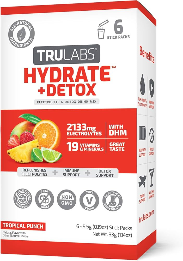 TRULABS Hydrate + Detox - Tropical Punch. Sugar Free Electrolytes Hydration Packets. Each Serving... | Amazon (US)