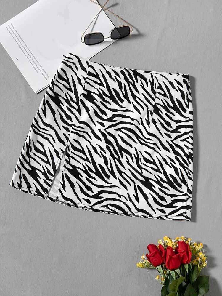 Casual Zebra print Rok Rits | SHEIN