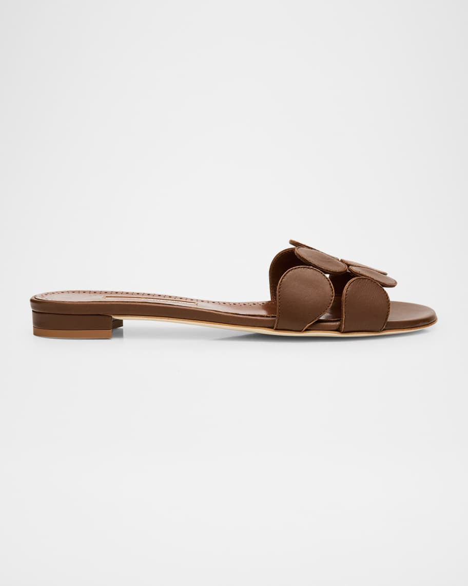 Circle-Cut Leather Flat Slide Sandals | Neiman Marcus