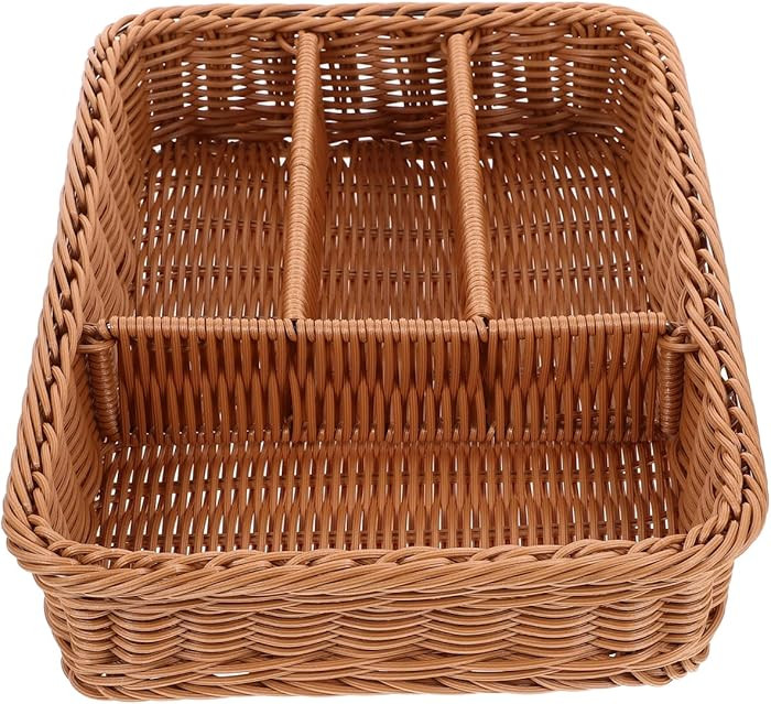 YARNOW Imitation Woven Mesh Cutlery Storage Basket with 4 Deep Compartments Kitchen Forks and Kni... | Amazon (US)