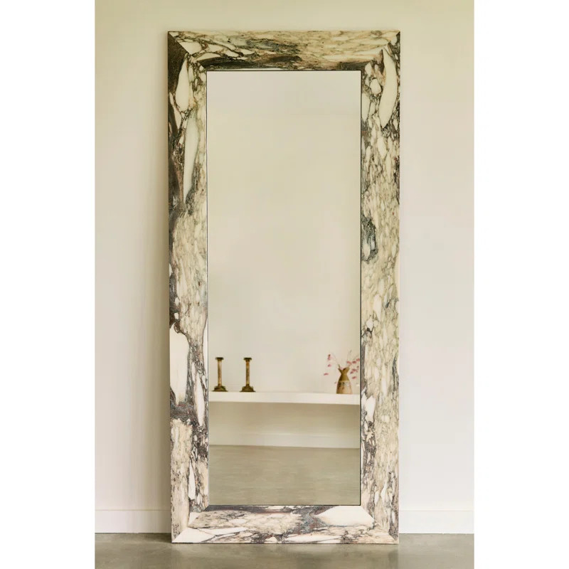 Suna 35 in. x 79 in. Natural Stone Marble Rectangular Framed Mirror | Wayfair North America