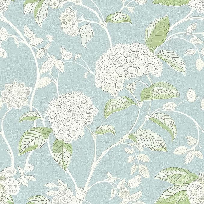 18"x236" Azure Vintage Abstract Hydrangea Flower Peel and Stick Self Adhesive Wallpaper Removable... | Amazon (US)
