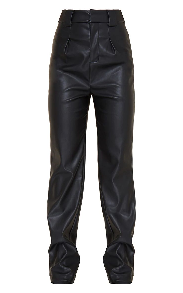 Black Faux Leather Dart Pocket Straight Leg Pants | PrettyLittleThing US