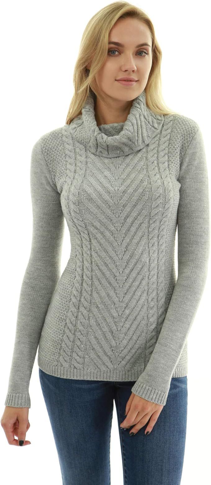 PattyBoutik Women Cowl Turtleneck Cable Knit Sweater | Amazon (US)