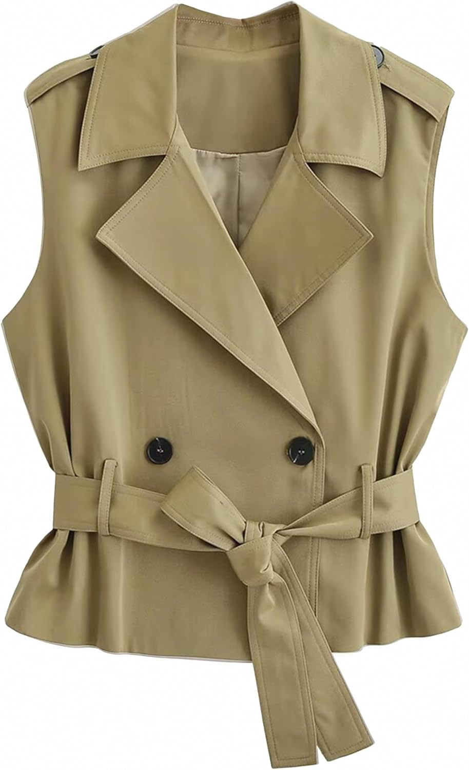 Dqbeng Womens Trench Vest Sleeveless Double Breasted Belted Lightweight Jacket | Amazon (US)