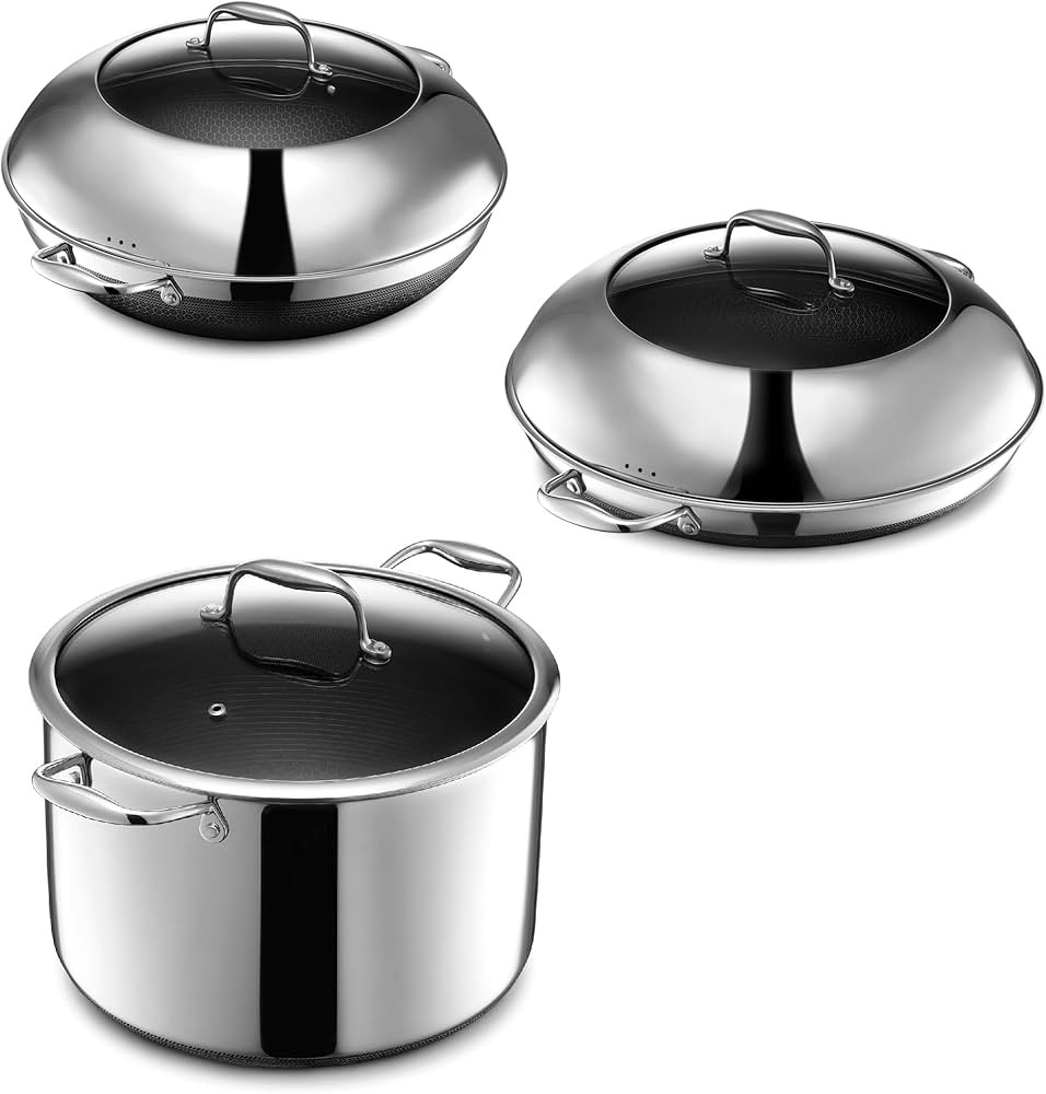 HexClad 6 Piece Cookware Set, 14 Inch Pan and Wok with Lids and 10 Quart Stock Pot, Oven and Dish... | Amazon (US)