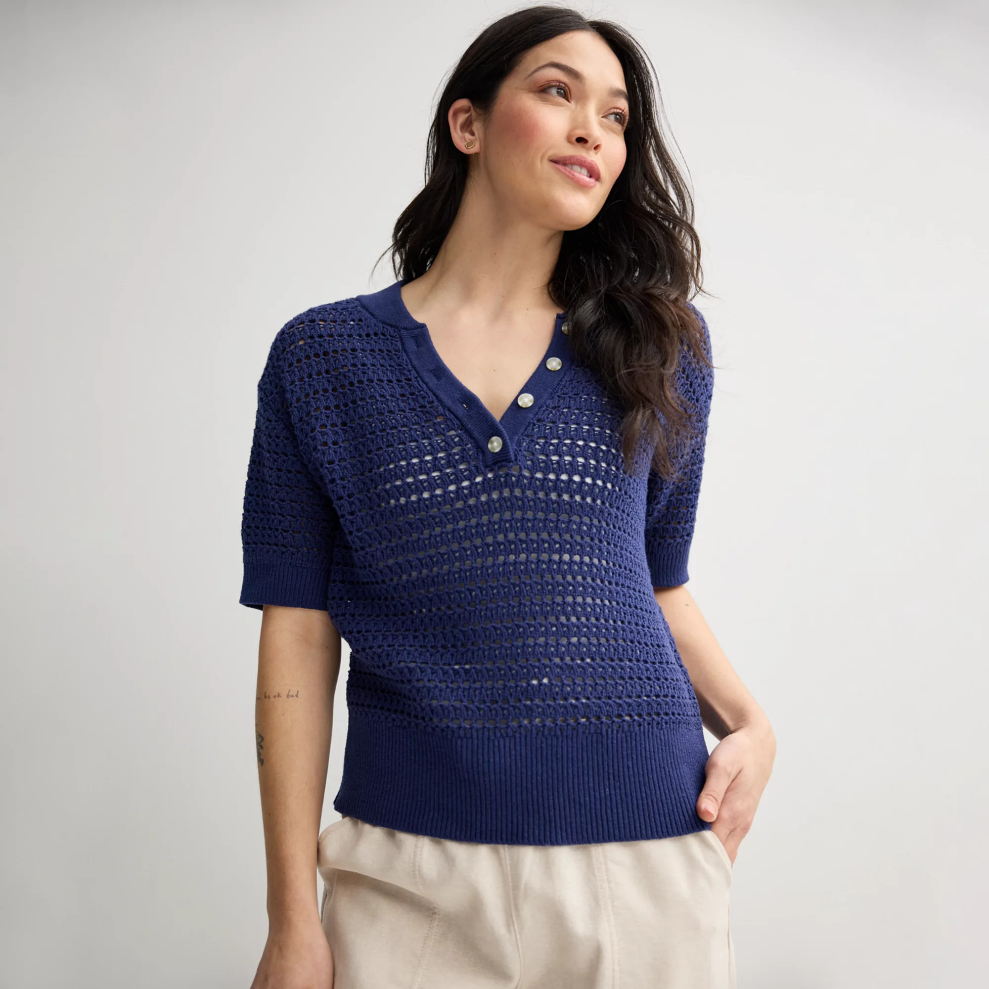 Women's Sonoma Goods For Life® Short Sleeve Henley Sweater | Kohl's