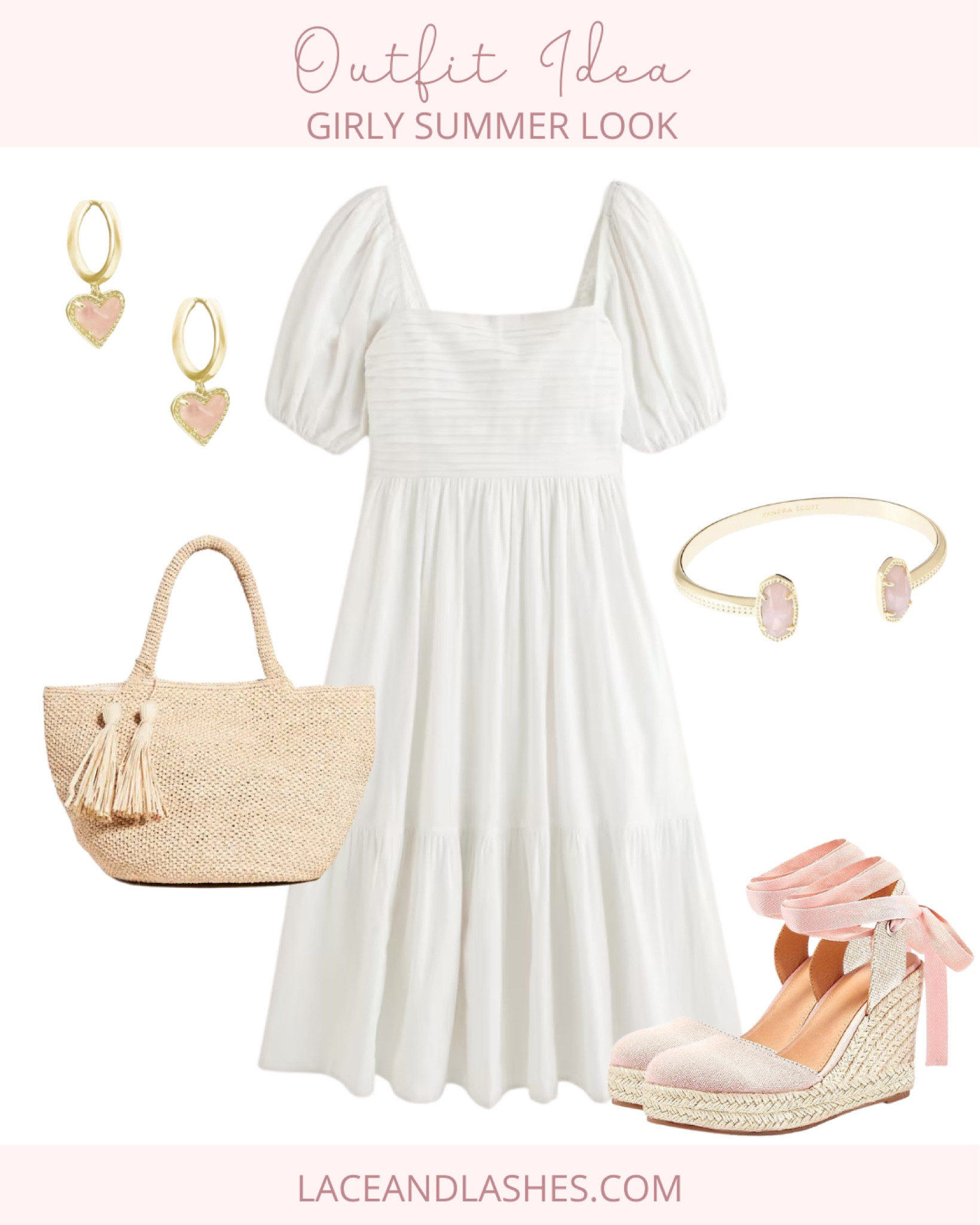 A summer, girly outfit. Such a beautiful puff sleeve dress and adorable blush accessories!

#LTKstyletip #LTKSeasonal #LTKFind