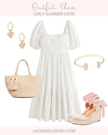 A summer, girly outfit. Such a beautiful puff sleeve dress and adorable blush accessories!

#LTKstyletip #LTKSeasonal #LTKFind