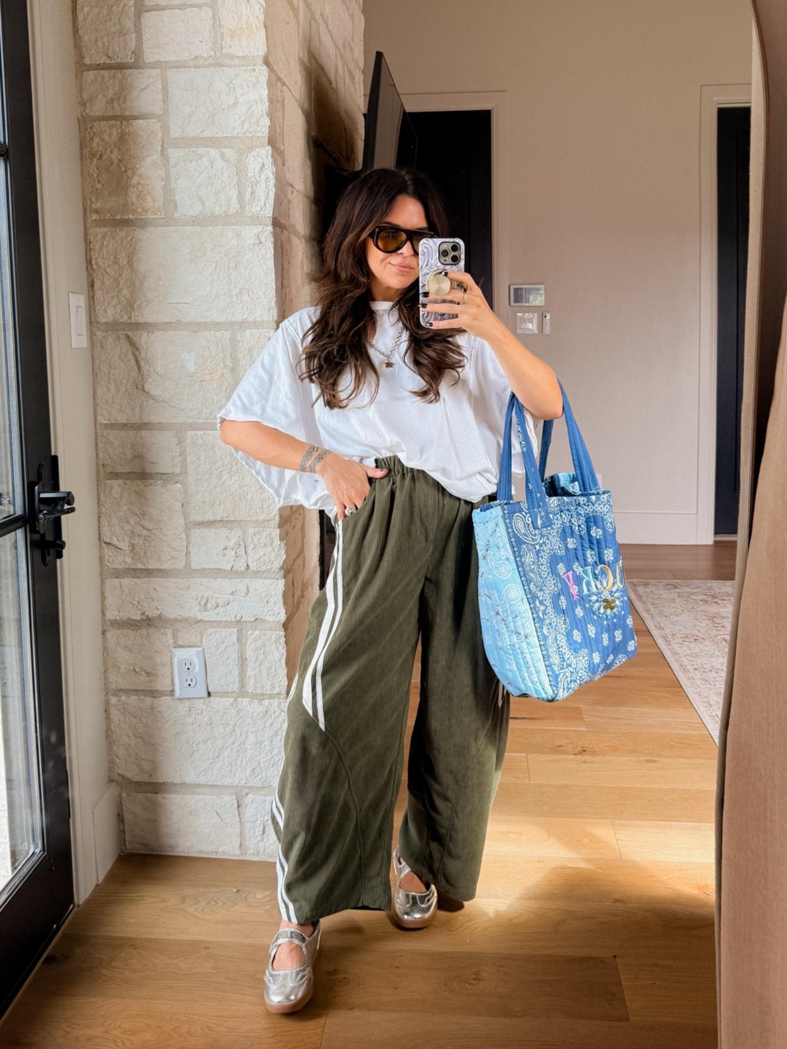 Realistic bloated af mom outfit 
Tee: large
Pants: xl
Shoes, true to size