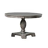 Benjara Transitional Style Round Dining Table with Pedestal Base, Gray | Amazon (US)