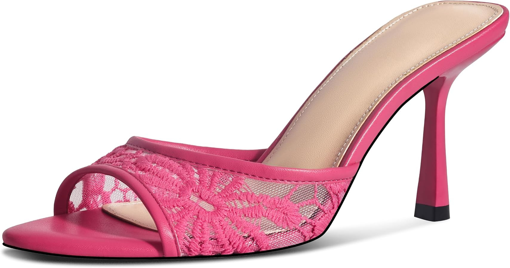 Women's Kitten Heels Open Toe Mules Heels Slip On Lace Heeled Sandals Summer Dress Shoes for Part... | Amazon (US)