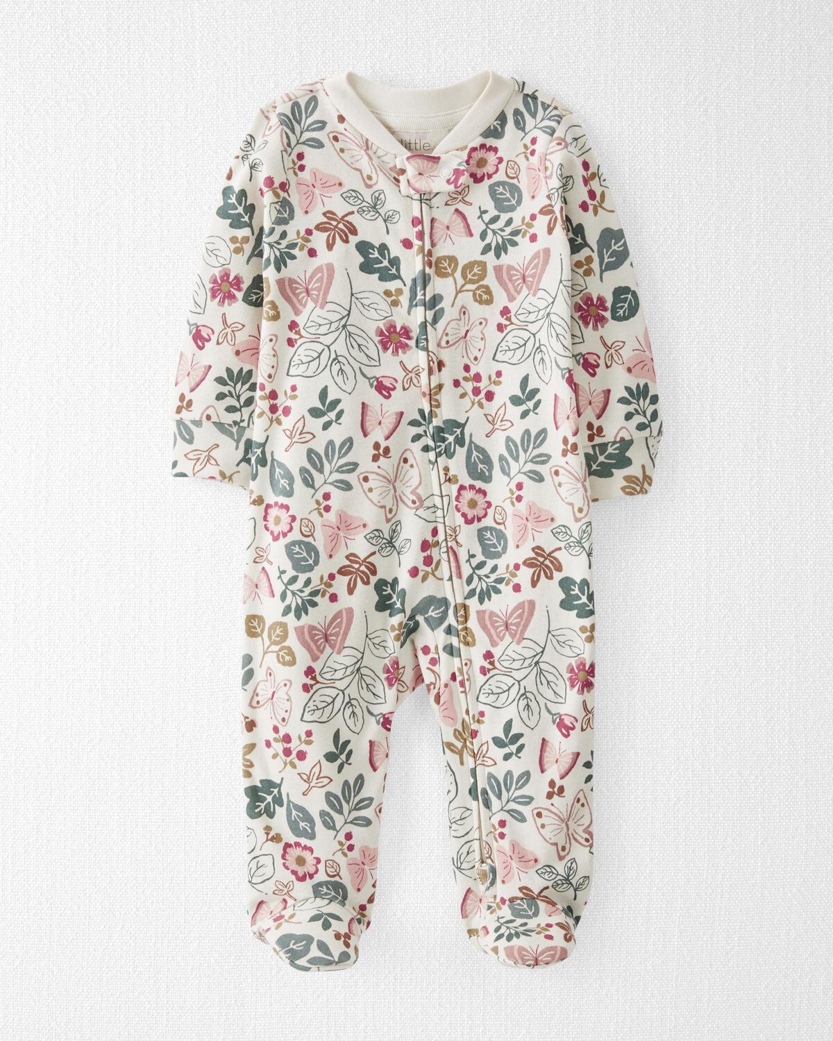 Botanical Butterflies on Sweet Cream Baby Organic Cotton 2-Way Zip Sleep & Play Pajamas | carters... | Carter's