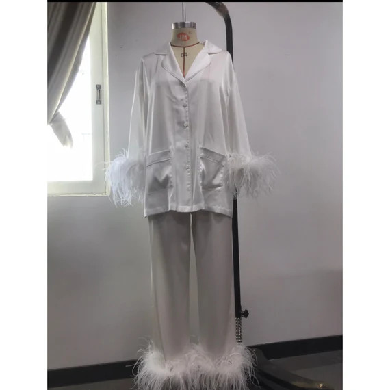 White feather party pajama. Perf for bridal pajamas slumber | Etsy | Etsy (US)