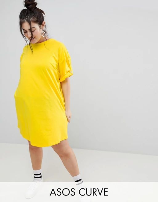ASOS CURVE Ultimate Rolled Sleeve T-Shirt Dress With Tab | ASOS US