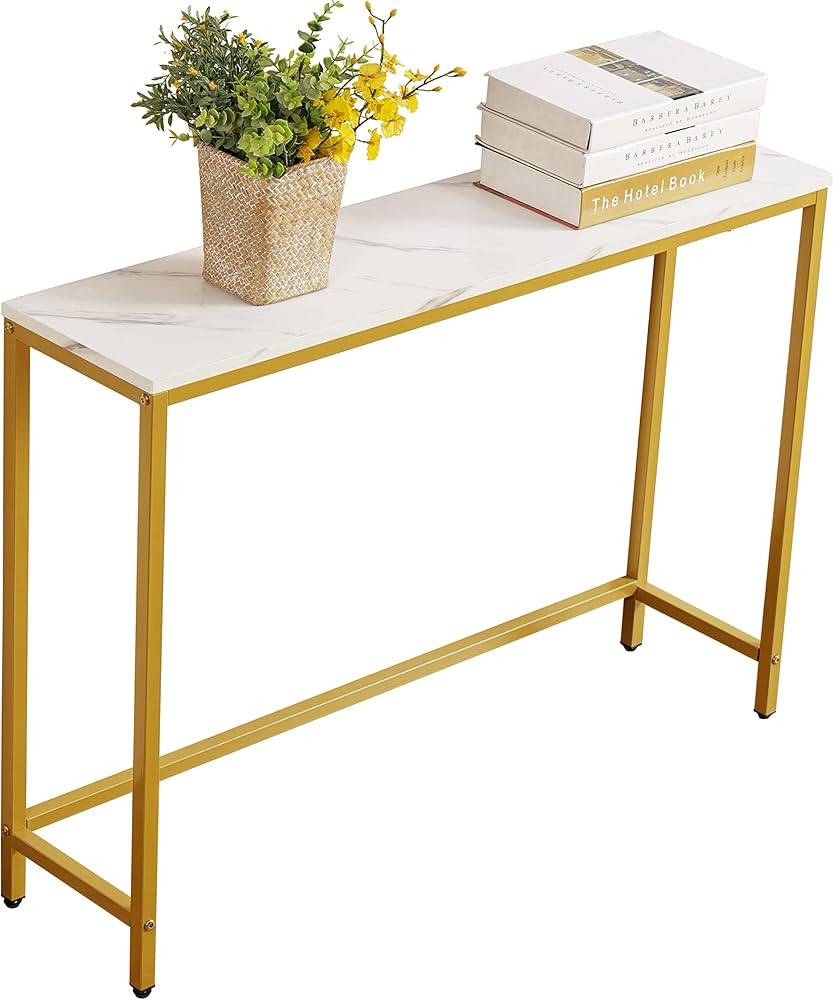 loglus Console Table for Entryway, Faux Marble MDF Sofa Table with Golden Frame (Single Layer, Wh... | Amazon (US)