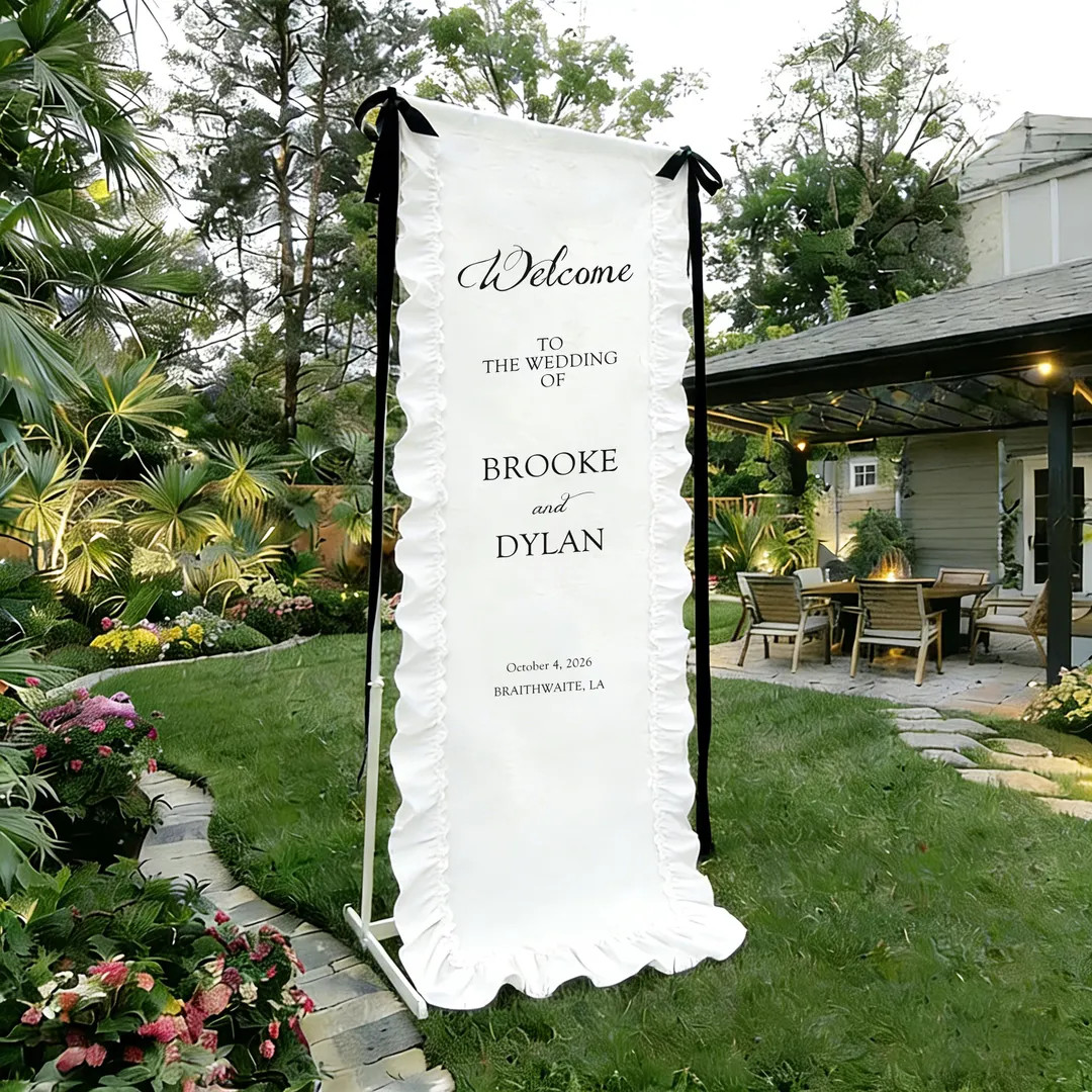 Ruffled Wedding Welcome Sign, Custom Flower Ruffled Fabric Banner - Etsy | Etsy (Global)