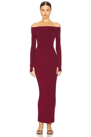 Michael Costello x REVOLVE Off Shoulder Bodycon Maxi Dress in Maroon from Revolve.com | Revolve Clothing (Global)