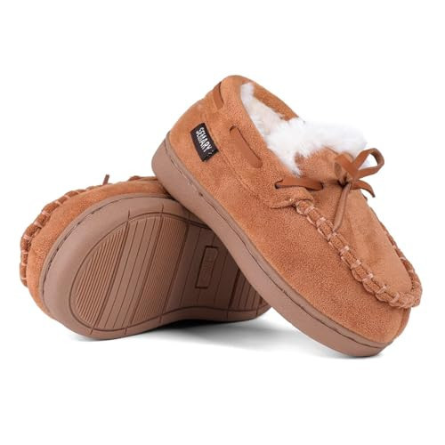 SEMARY Toddler Kids' Moccasin House Shoe with Indoor Outdoor Memory Foam Sole Protection Slipper U722WLFX505J-D-Chestnut-24.5 | Amazon (US)