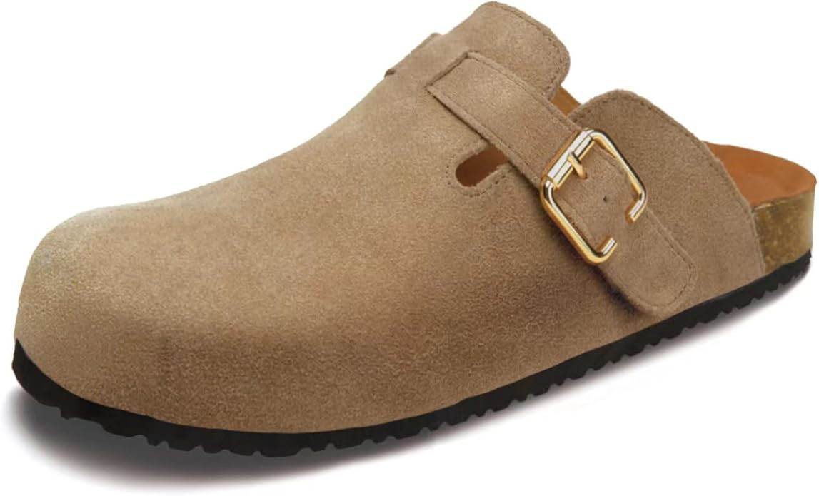 Women's Suede Clogs Leather Mules Slip On Sandals with Arch Support Taupe | Amazon (US)
