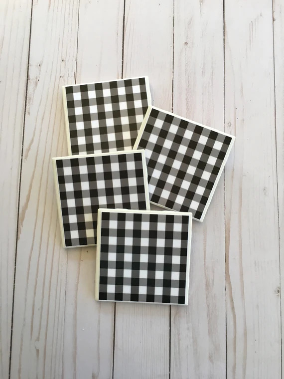 Buffalo Plaid Coasters ~ Kitchen Coasters ~ Black Decor ~ Country Rustic Decor ~ Farm Style Decor... | Etsy (US)